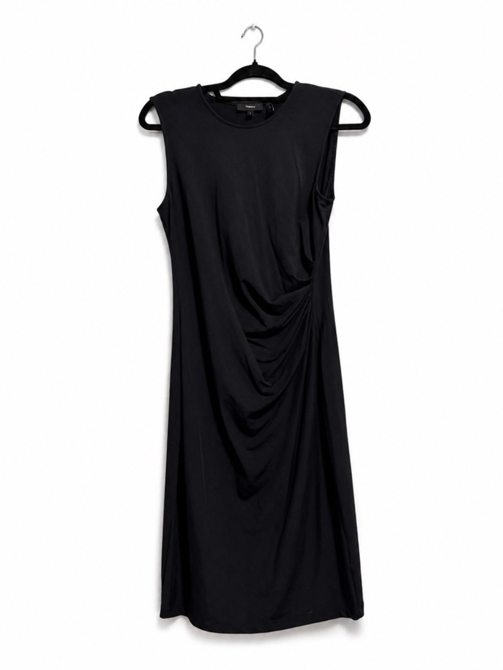 Theory Black Sleeveless Draped Midi Dress